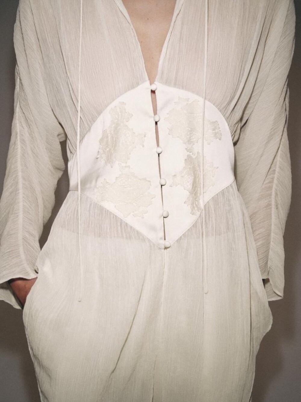 Zara Sheer Cream Button-Front Blouse - Picture 5 of 10